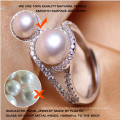 925 Silver Pearl Ring AAA 9-10mm Bread Round Natural Pearl Ring